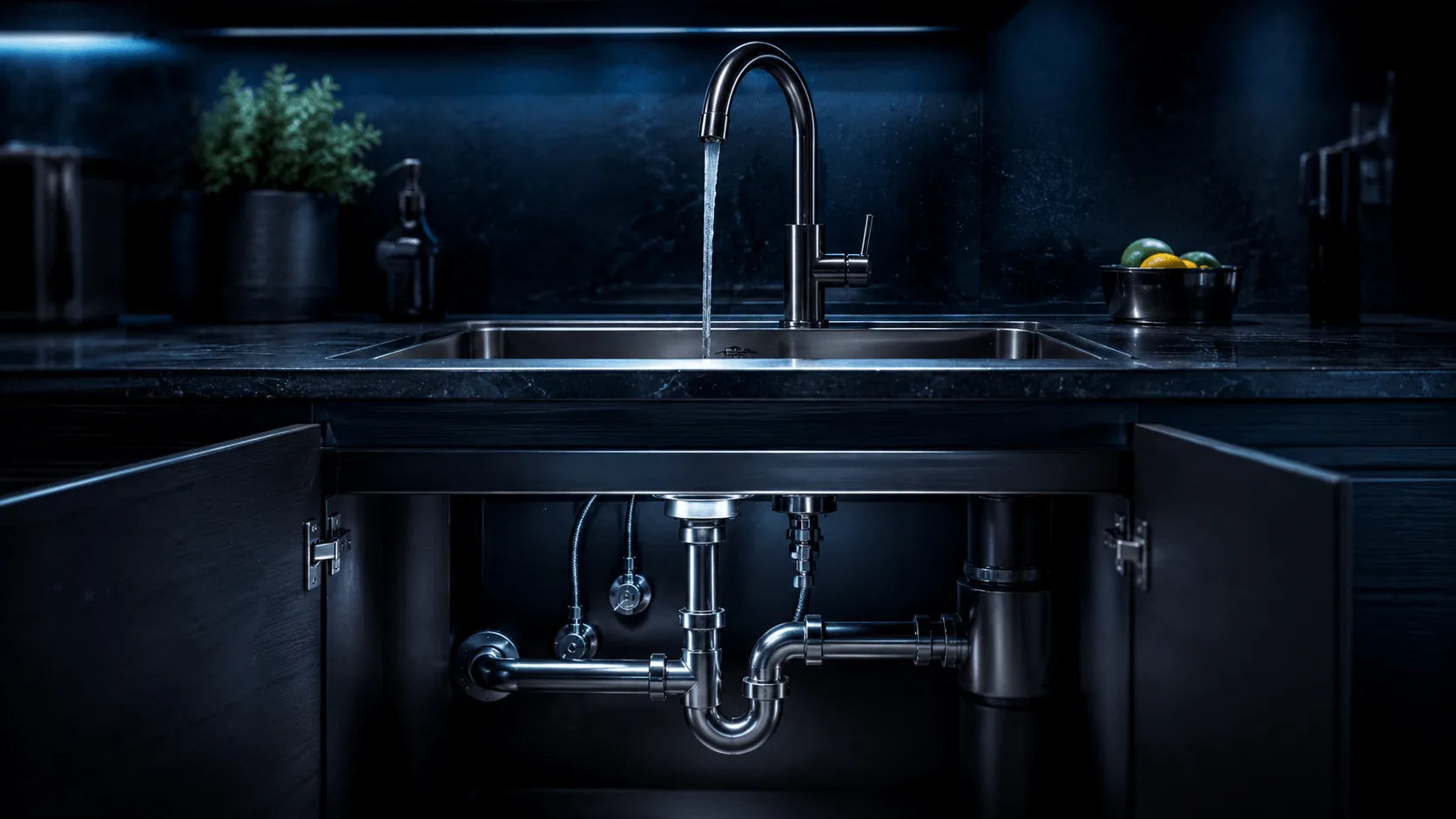 Kitchen plumbing connections in a Valencia kitchen