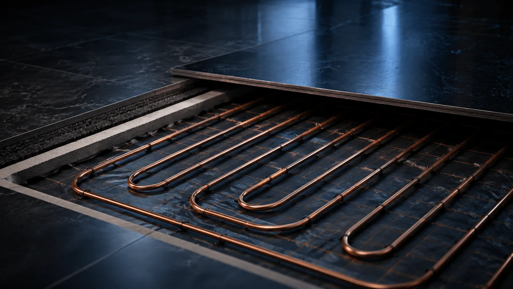 Underfloor heating pipe installation in a Valencia renovation