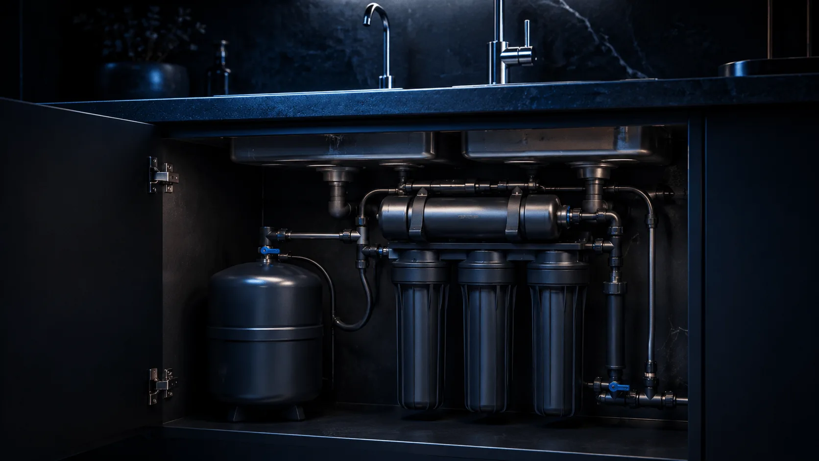 Water filter and reverse osmosis system installed in a Valencia kitchen